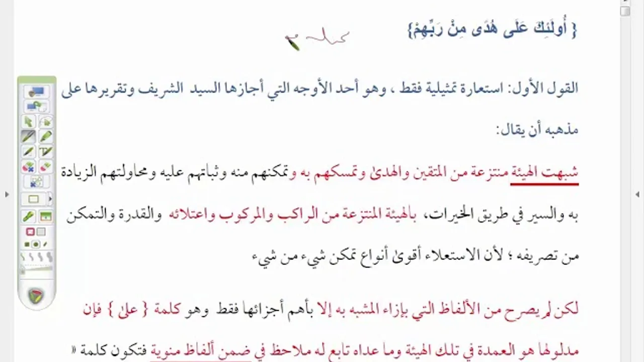 السمرقندية ( 9) تطبيق على الفريدة السادسة الخلاف بين السعد والسيد في {أولئك على هدى}