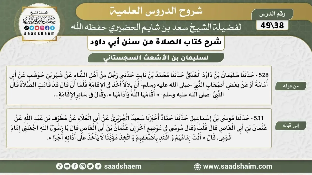 شرح كتاب الصلاة من سنن أبي داود (38) - الشرح الأول - الشيخ سعد بن شايم الحضيري
