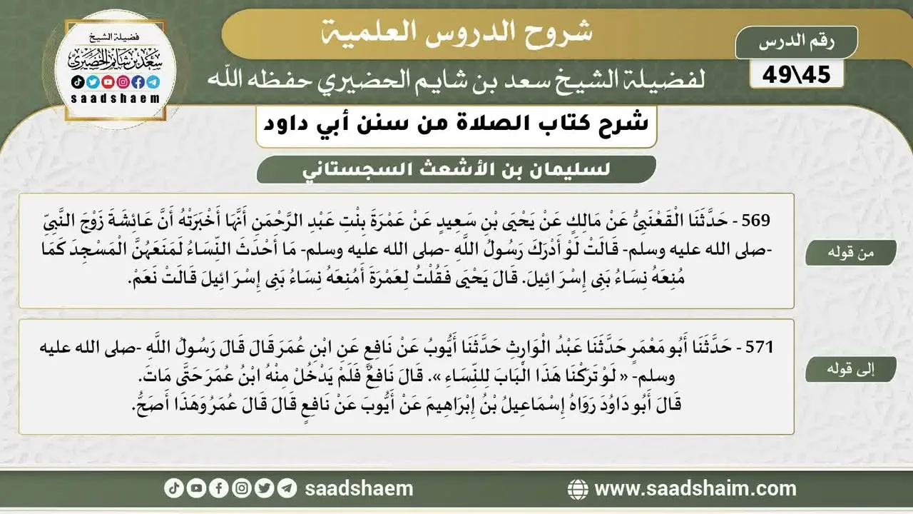 شرح كتاب الصلاة من سنن أبي داود (45) - الشرح الأول - الشيخ سعد بن شايم الحضيري
