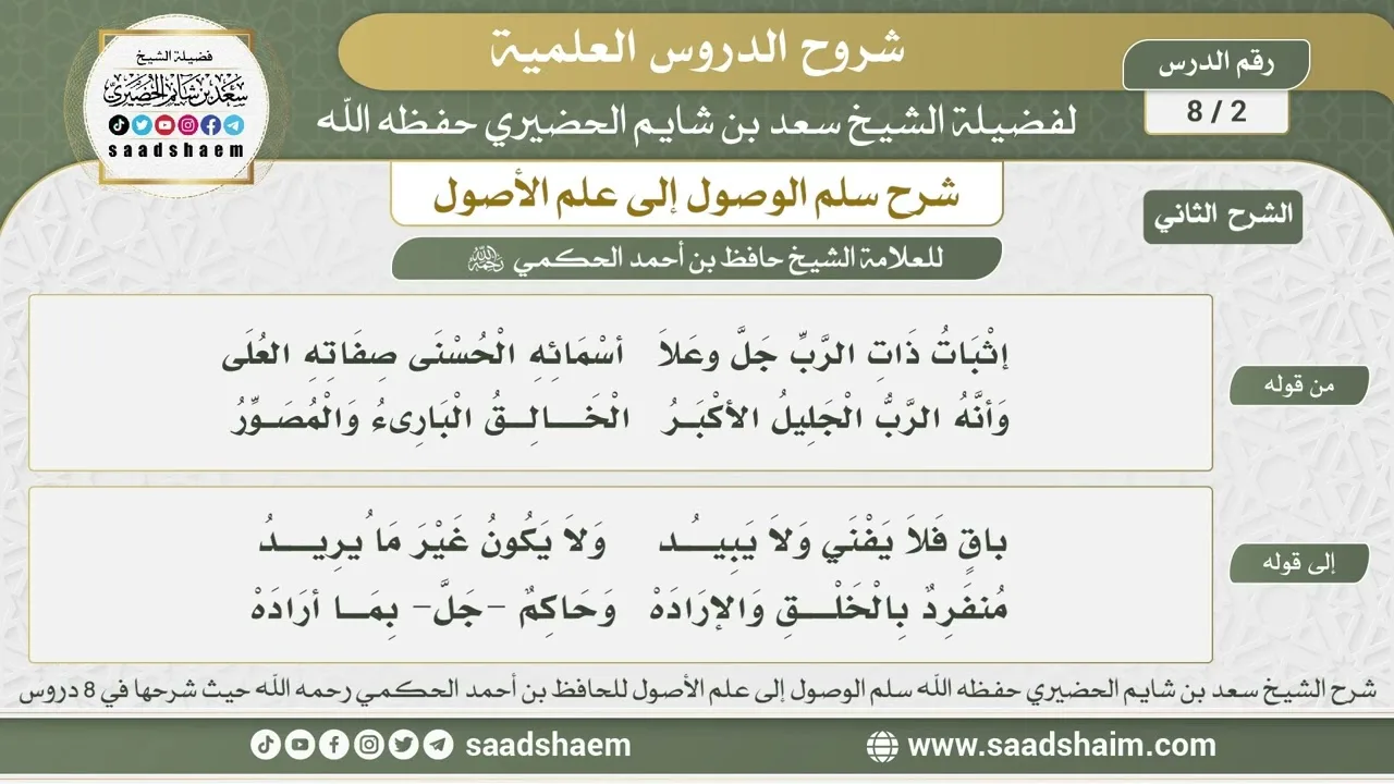 2 - 8 شرح سلم الوصول إلى علم الأصول ( الشرح الثاني ) الدرس الثاني - الشيخ سعد بن شايم الحضيري