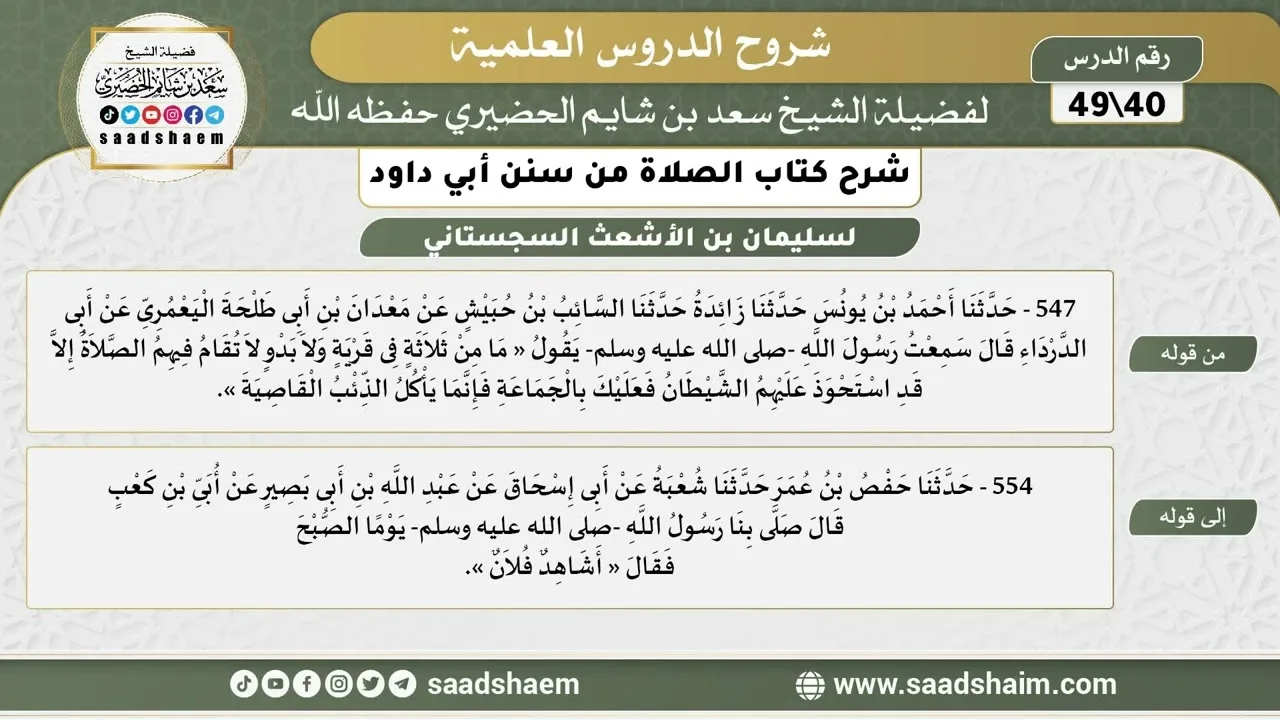 شرح كتاب الصلاة من سنن أبي داود (40) - الشرح الأول - الشيخ سعد بن شايم الحضيري