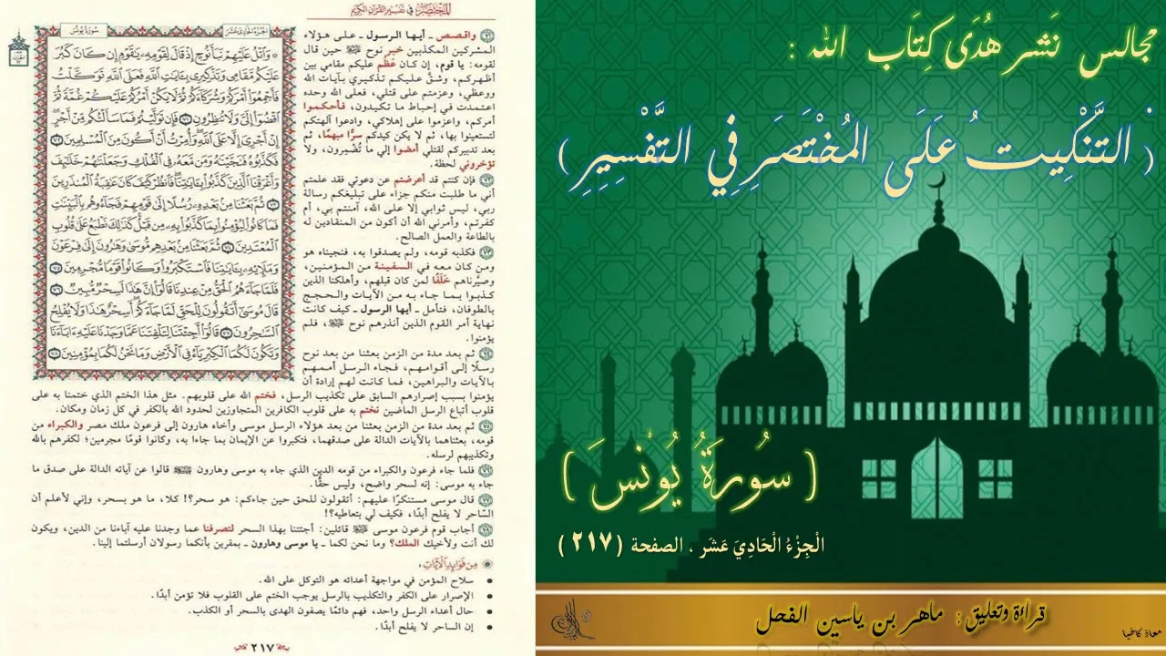 217 - التنكيت على المختصر في التفسير : سورة يونس ، الجزء 11 ، الصفحة 217 || ماهر ياسين الفحل