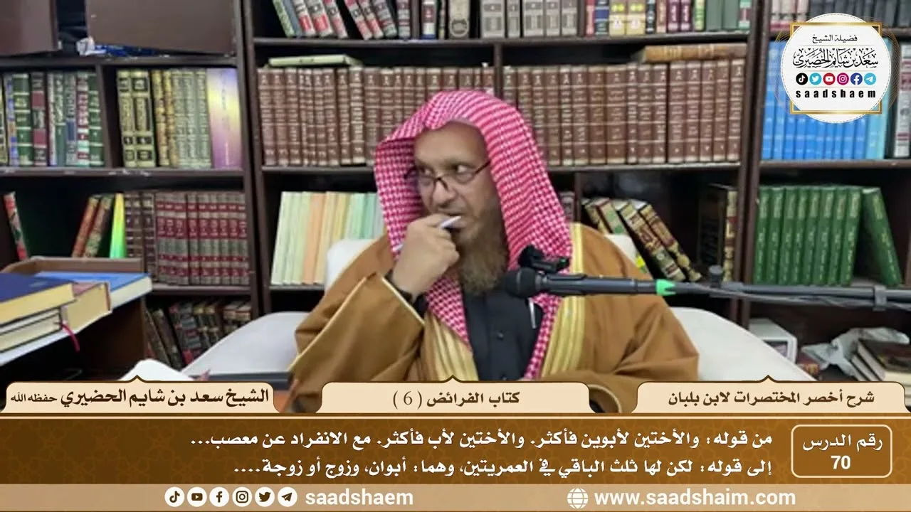 70 - أخصر المختصرات لابن بلبان - كتاب الفرائض ( 6 ) - الشيخ سعد بن شايم الحضيري