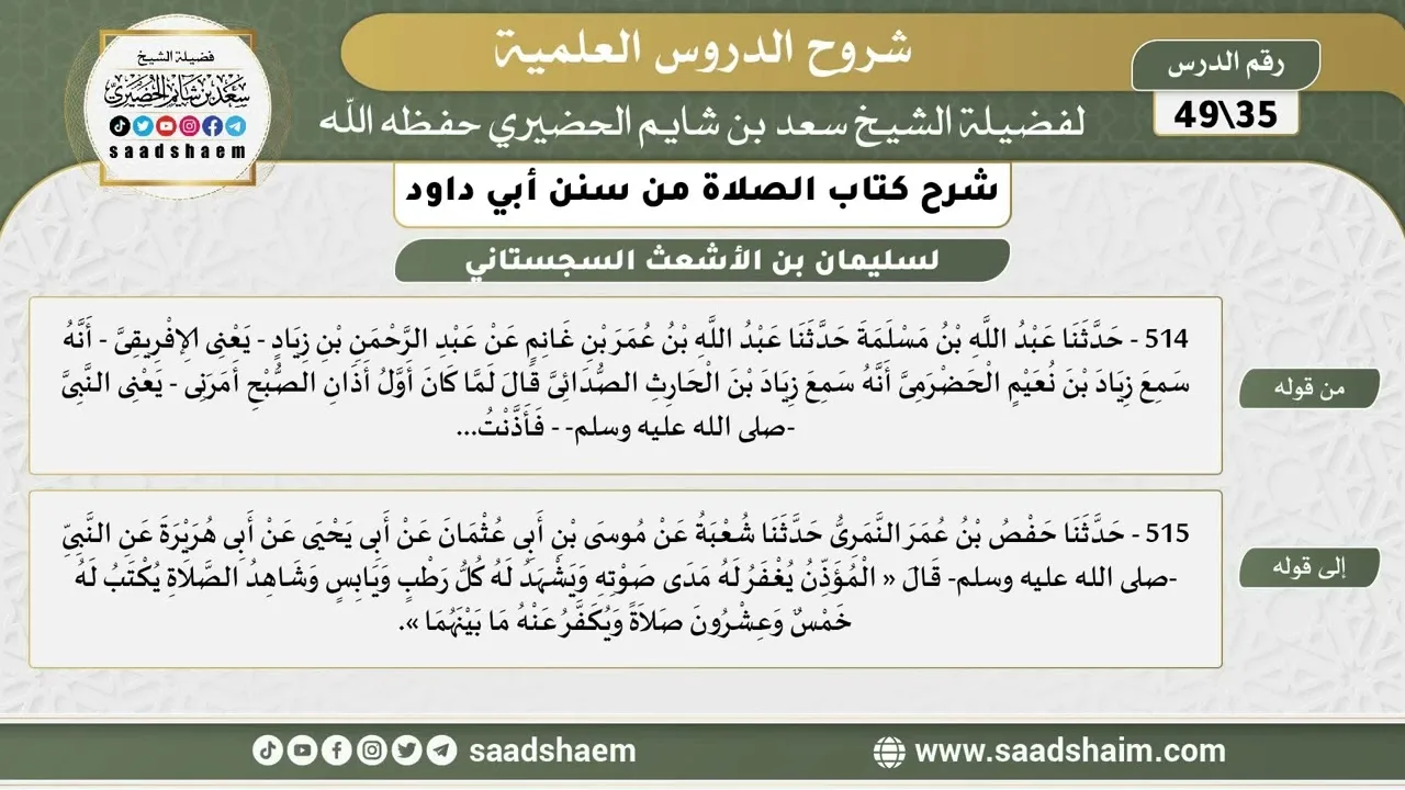 شرح كتاب الصلاة من سنن أبي داود (35) - الشرح الأول - الشيخ سعد بن شايم الحضيري