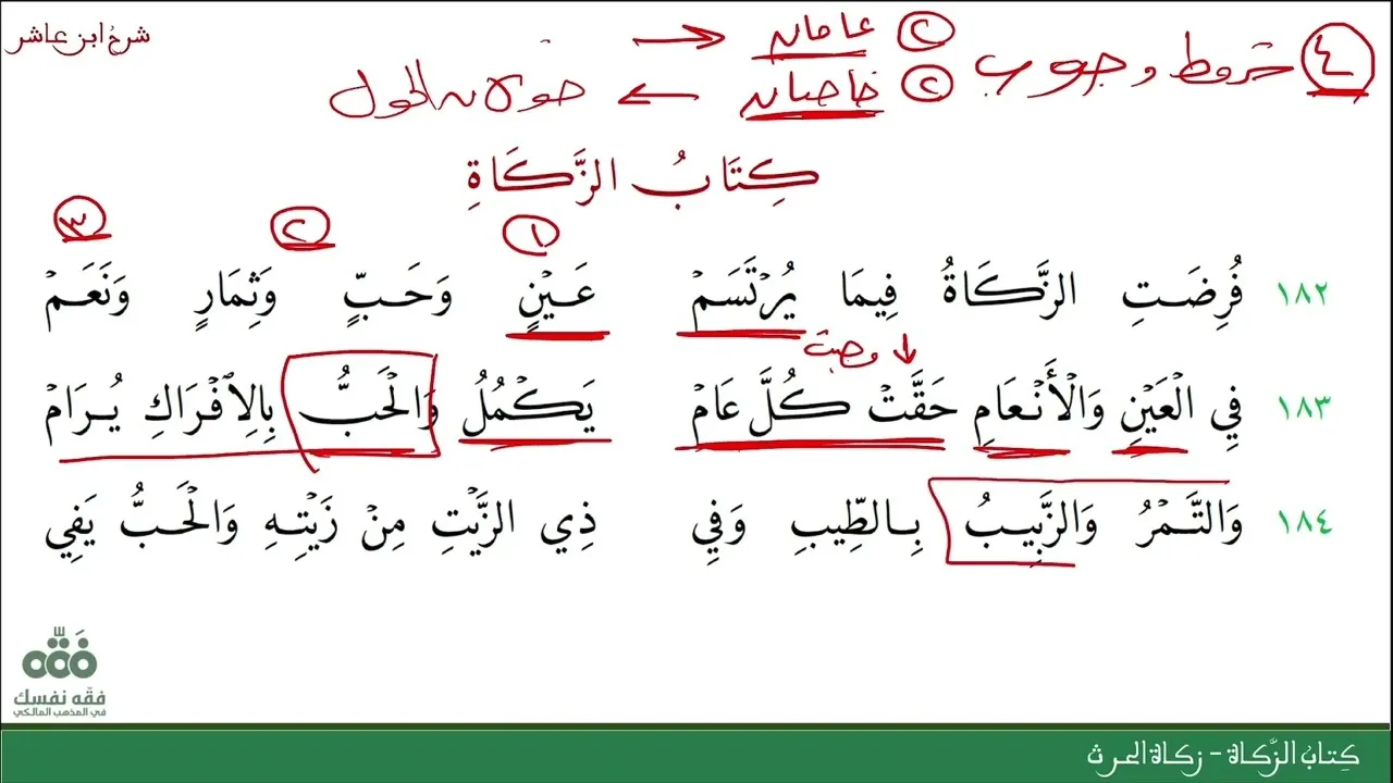 (27) شروط الزكاة وزكاة الحرث | كتاب الزكاة | شرح ابن عاشر | نايف آل الشيخ مبارك