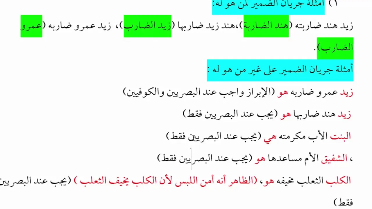 ابن عقيل (69) تطبيقات على عود جريان الضمير لغير من هو له