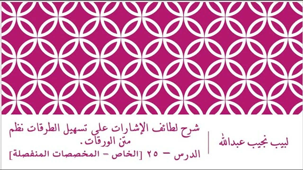 شرح لطائف الإشارات على تسهيل الطرقات نظم الورقات.الدرس– 25 [المخصصات المنفصلة]