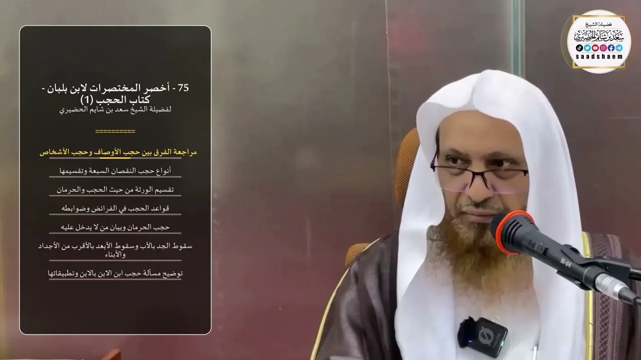 75 - أخصر المختصرات لابن بلبان - كتاب الحجب (1) - الشيخ سعد بن شايم الحضيري