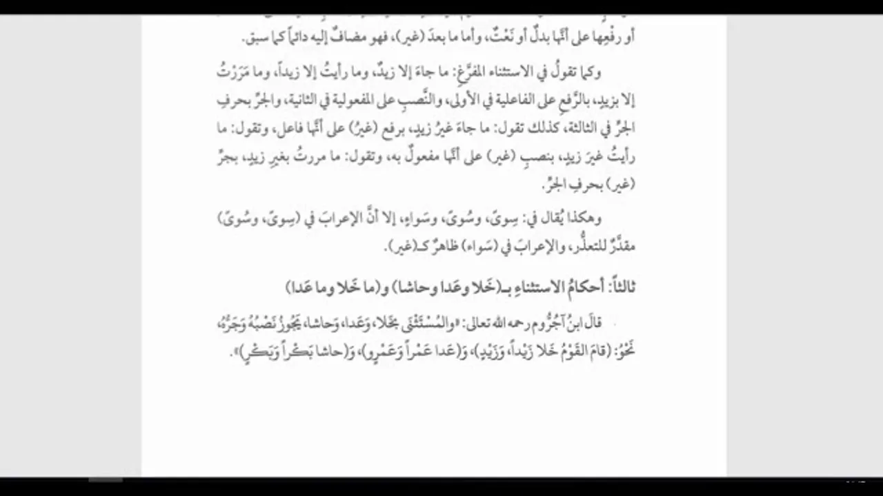 شرح التسهيل لمعاني المقدمة الآجرومية (55) تكميل الاستثناء مع التدريبات