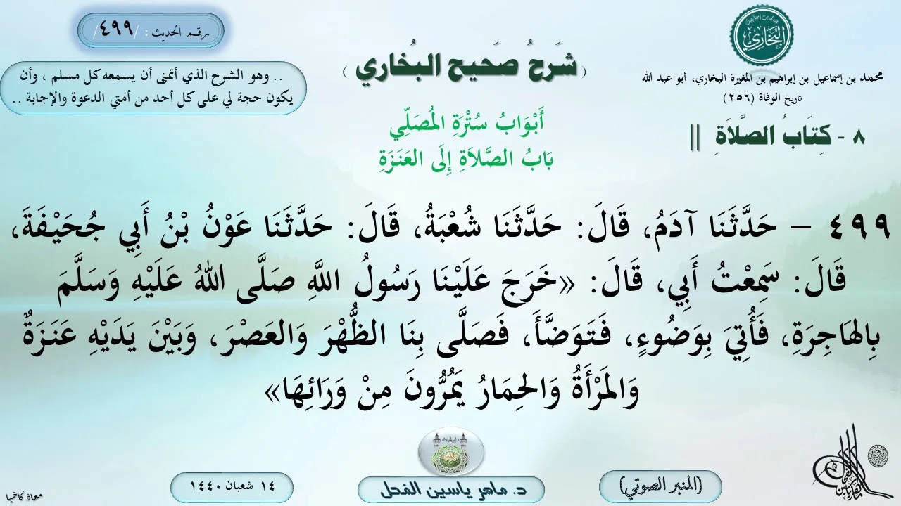499 - شرح صحيح البخاري : بَابُ الصَّلاَةِ إِلَى العَنَزَةِ - الحديث || ماهر ياسين الفحل