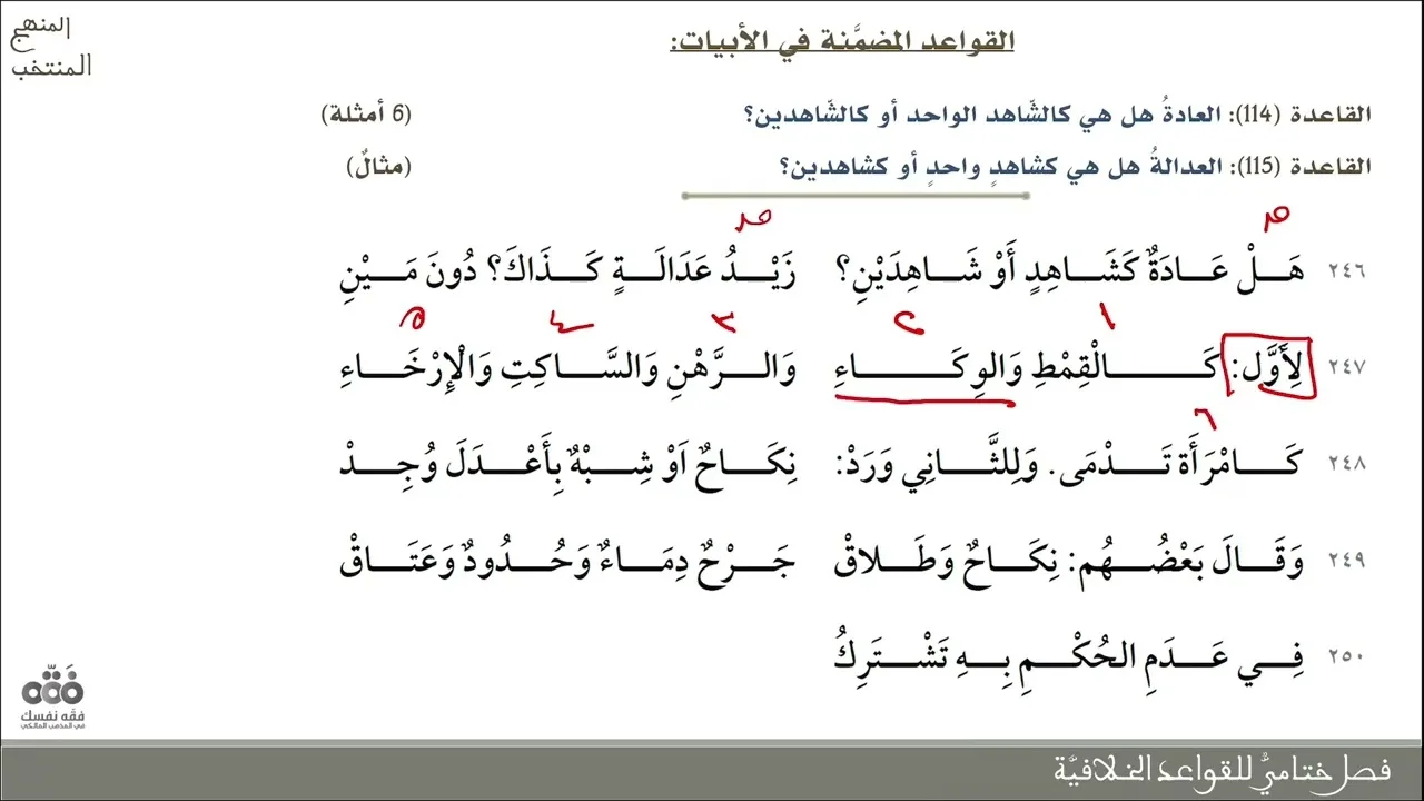 (16) آخر فصول القسم الأول - من البيت: (246) إلى (264) | شرح المنهج المنتخب | نايف آل الشيخ مبارك