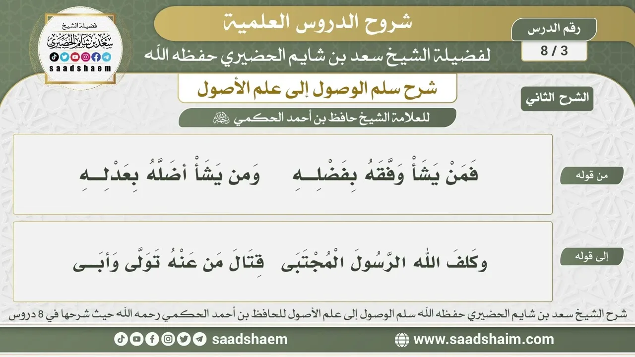 3 - 8 شرح سلم الوصول إلى علم الأصول ( الشرح الثاني ) الدرس الثالث - الشيخ سعد بن شايم الحضيري