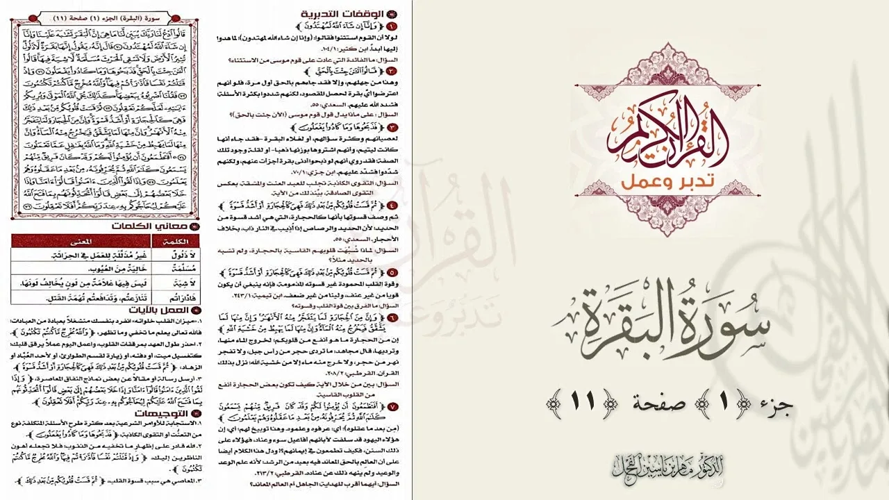 الدرس الحادي عشر من دورة شرح تدبر القرآن لفضيلة الشيخ ماهر الفحل