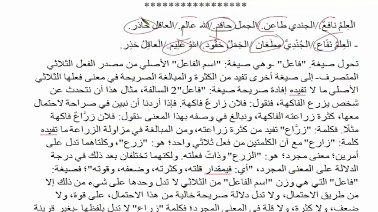 15) الشرح المطول للأمثلة المختلفة / صيغ المبالغة