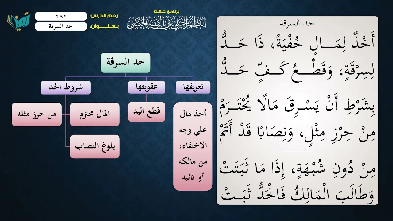 282 شرح النظم الجلي مع الإحمرار للشيخ عامر بهجت حد السرقة