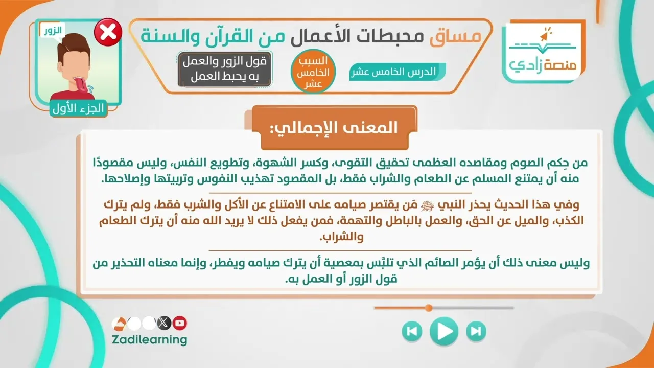 محبطات الأعمال من القرآن والسنة - الدرس الخامس عشر - قول الزور والعمل به يحبط العمل