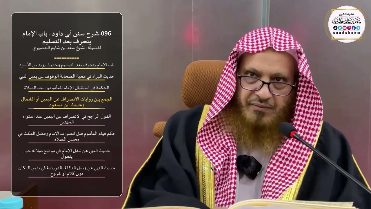 096-شرح سنن أبي داود - باب الإمام ينحرف بعد التسليم - الشيخ سعد بن شايم الحضيري