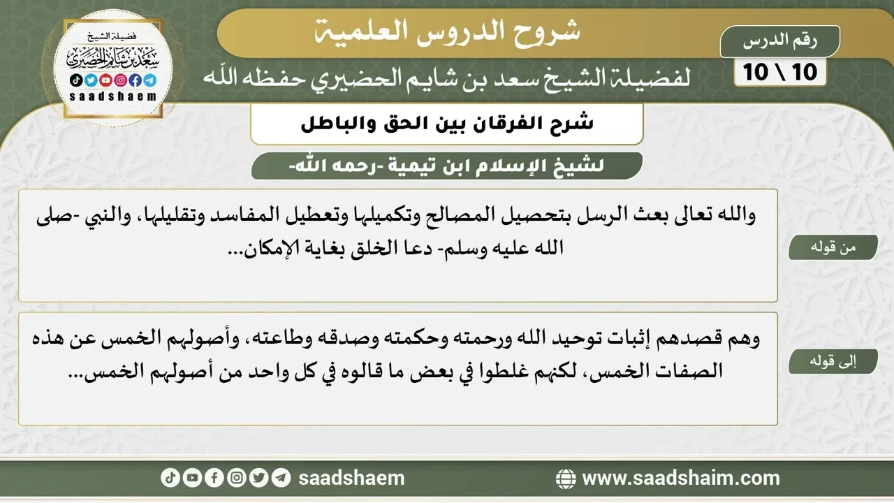 شرح الفرقان بين الحق والباطل (10) الشرح الأول - الشيخ سعد بن شايم الحضيري