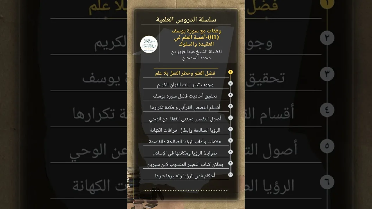 وقفات مع سورة يوسف (01)-أهمية العلم في العقيدة والسلوك للشيخ عبدالعزيز السدحان