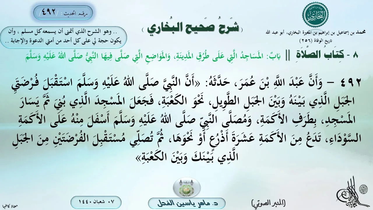 492 - شرح صحيح البخاري : باب المساجد التي على طرق المدينة، والمواضع التي صلى فيها النبي ﷺ