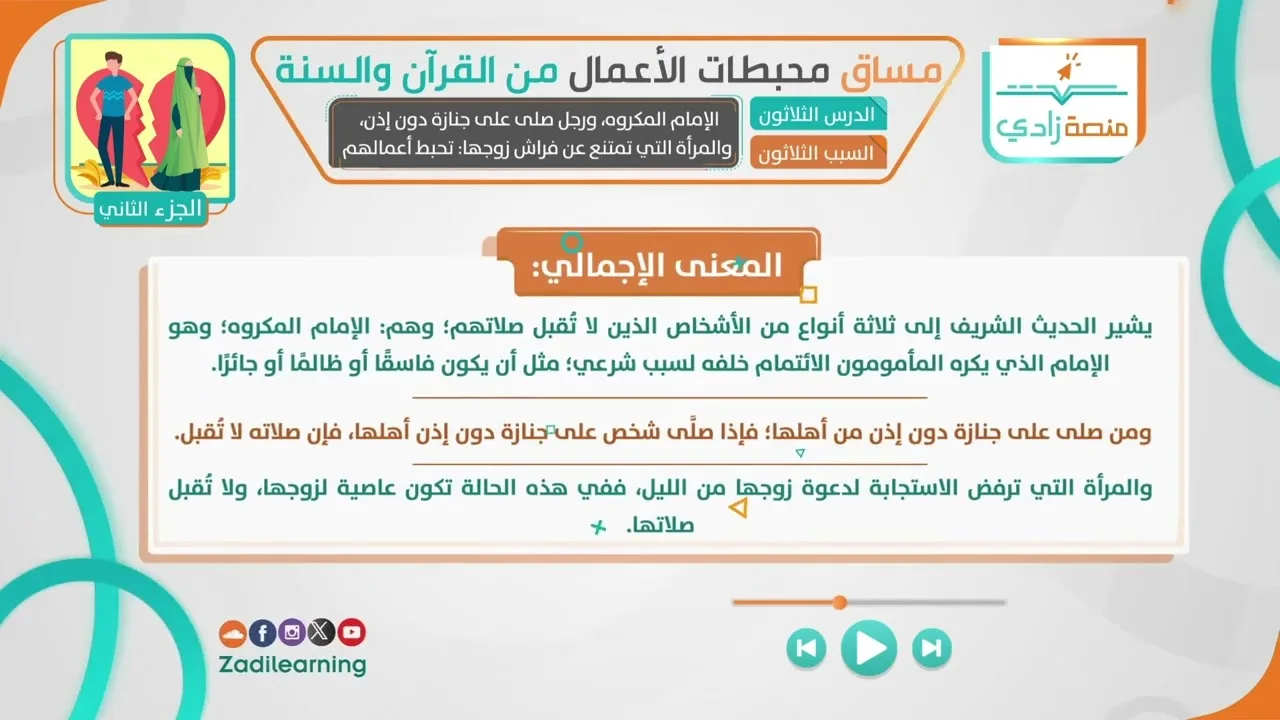 محبطات الأعمال من القرآن والسنة -الدرس 30- الإمام المكروه ورجل صلى على جنازه دون اذن ...تحبط اعمالهم