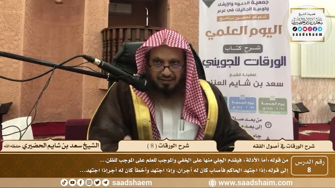 8 - شرح الورقات في أصول الفقه ( 8 ) - الشيخ سعد بن شايم الحضيري