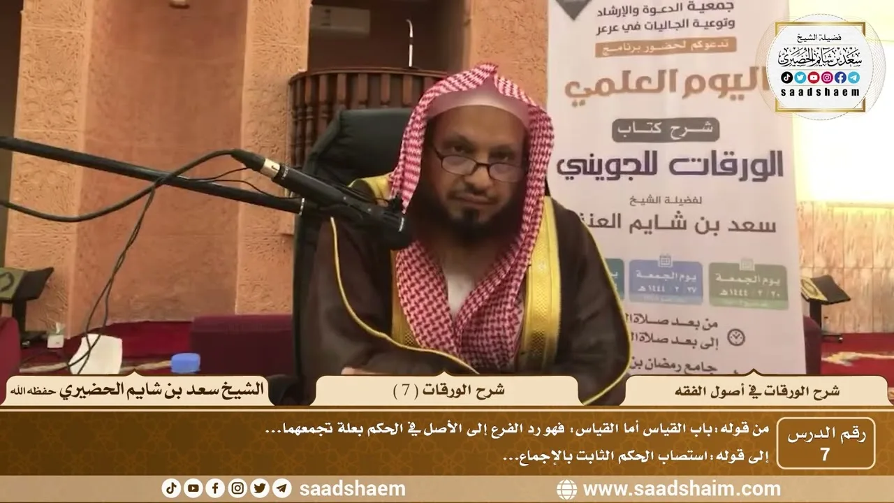 7 - شرح الورقات في أصول الفقه ( 7 ) - الشيخ سعد بن شايم الحضيري