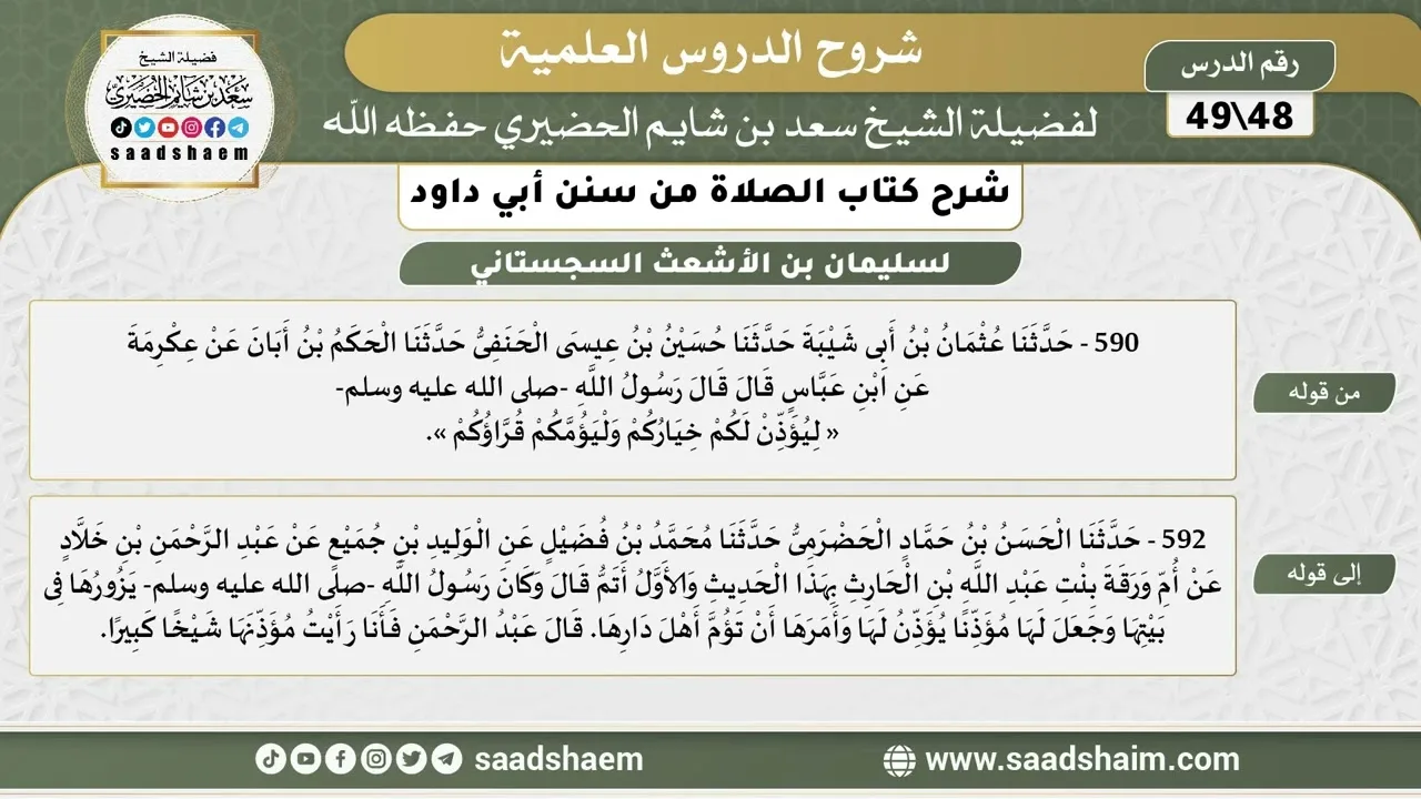شرح كتاب الصلاة من سنن أبي داود (48) - الشرح الأول - الشيخ سعد بن شايم الحضيري