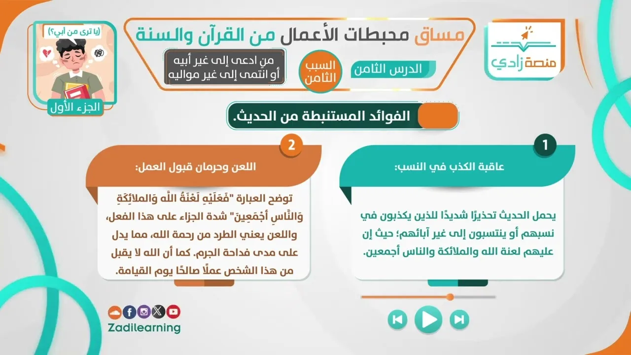 محبطات الأعمال من القرآن والسنة - الدرس الثامن - من أدعى الى غير أبيه أو انتمى إلى غير مواليه