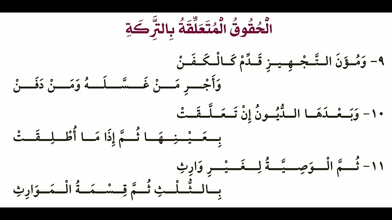 الفرائض (حفظًا وتطبيقا) 01- الحقوق المتعلقة بالتركة [لمقرر المواريث بالجامعة islm427]