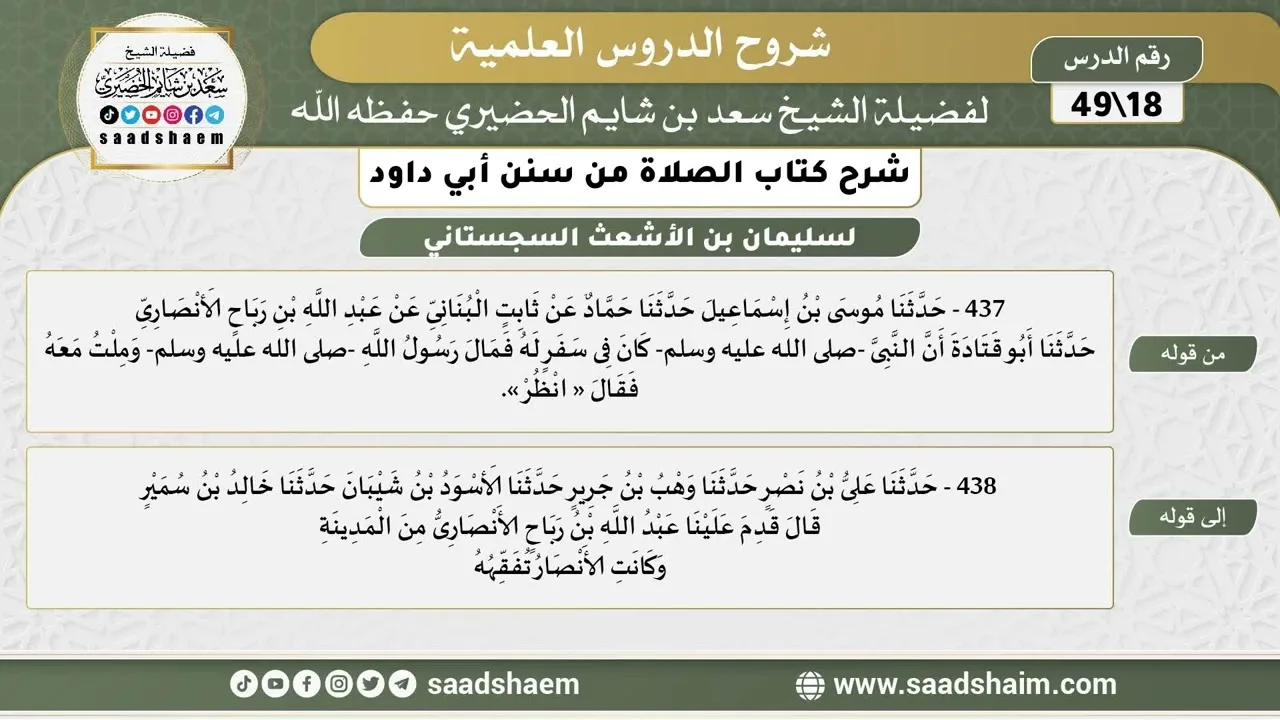 شرح كتاب الصلاة من سنن أبي داود (18) - الشرح الأول - الشيخ سعد بن شايم الحضيري