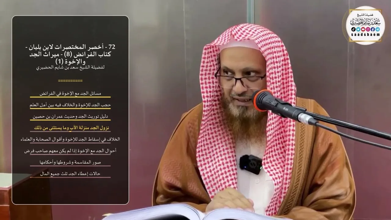 72 - أخصر المختصرات لابن بلبان - كتاب الفرائض (8) - ميراث الجد والإخوة (1)-الشيخ سعد بن شايم الحضيري