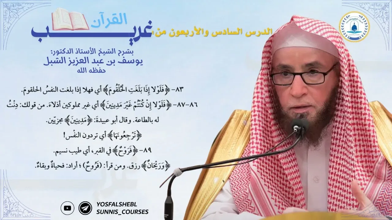 الدرس السادس والأربعون من دورة شرح غريب القرآن لابن قتيبة لفضيلة الشيخ يوسف الشبل