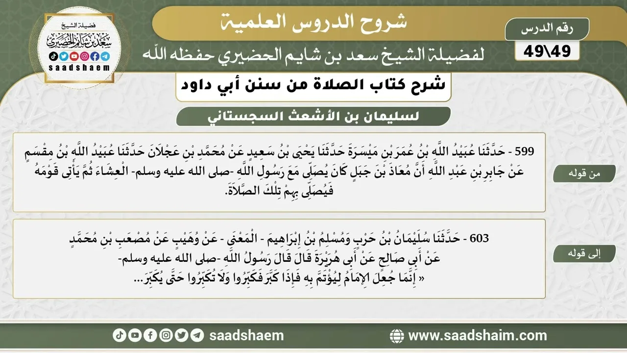 شرح كتاب الصلاة من سنن أبي داود (49) - الشرح الأول - الشيخ سعد بن شايم الحضيري