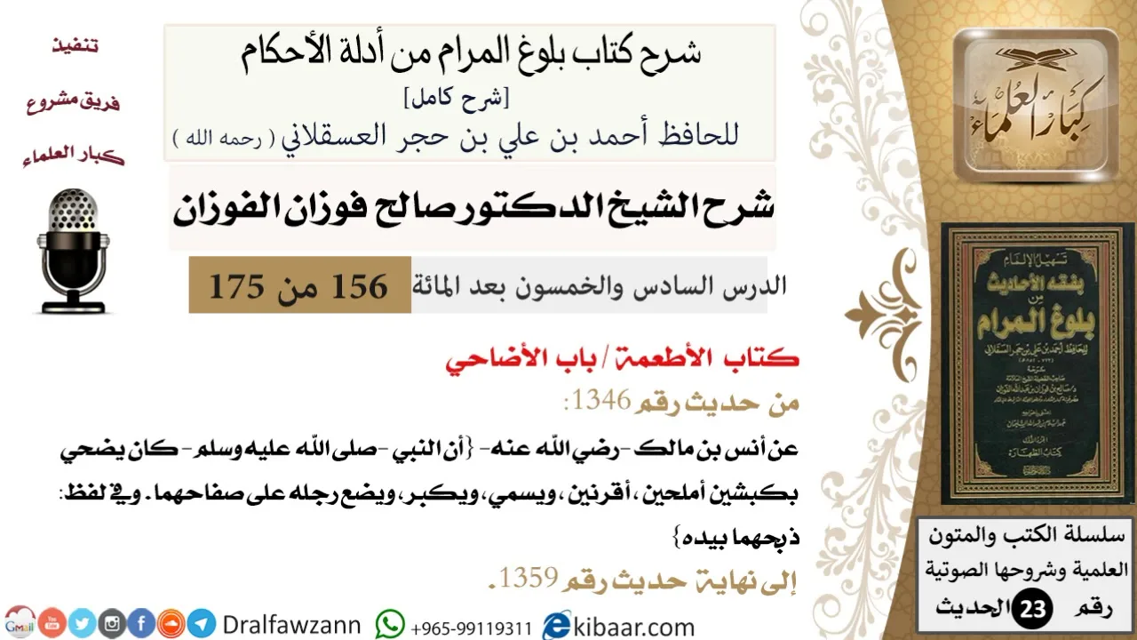 156 من 175 /شرح بلوغ المرام/الأطعمة/الأضاحي/صالح الفوزان/الحديث/كبار العلماء