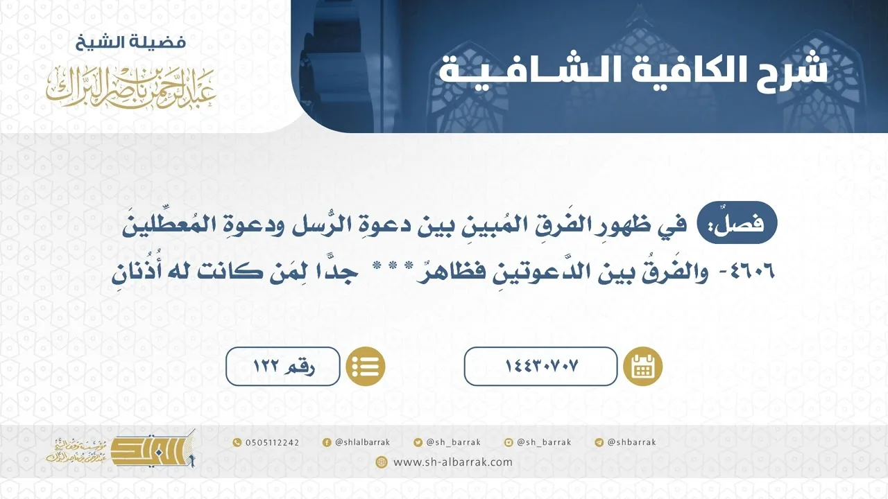 فصل: في ظهور الفرق المبين بين دعوة الرسل ودعوة المعطلين - الشيخ عبدالرحمن البراك (122)