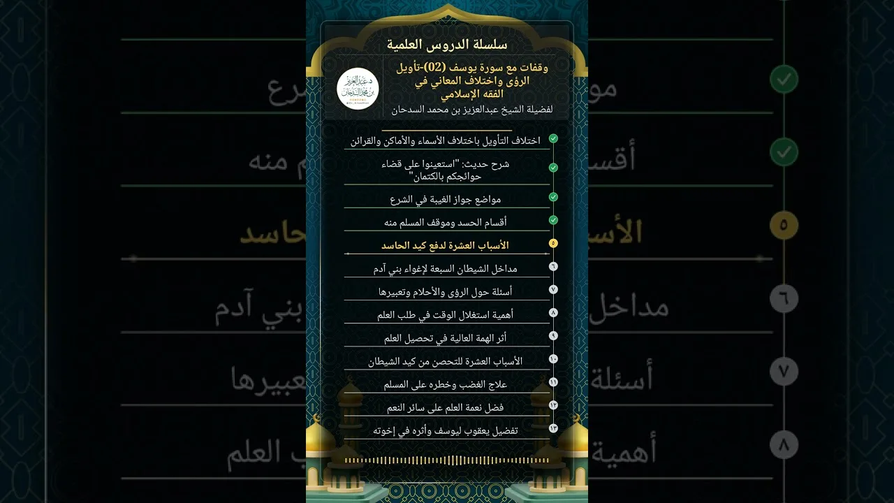 وقفات مع سورة يوسف (02)-تأويل الرؤى واختلاف المعاني في الفقه الإسلامي للشيخ عبدالعزيز السدحان