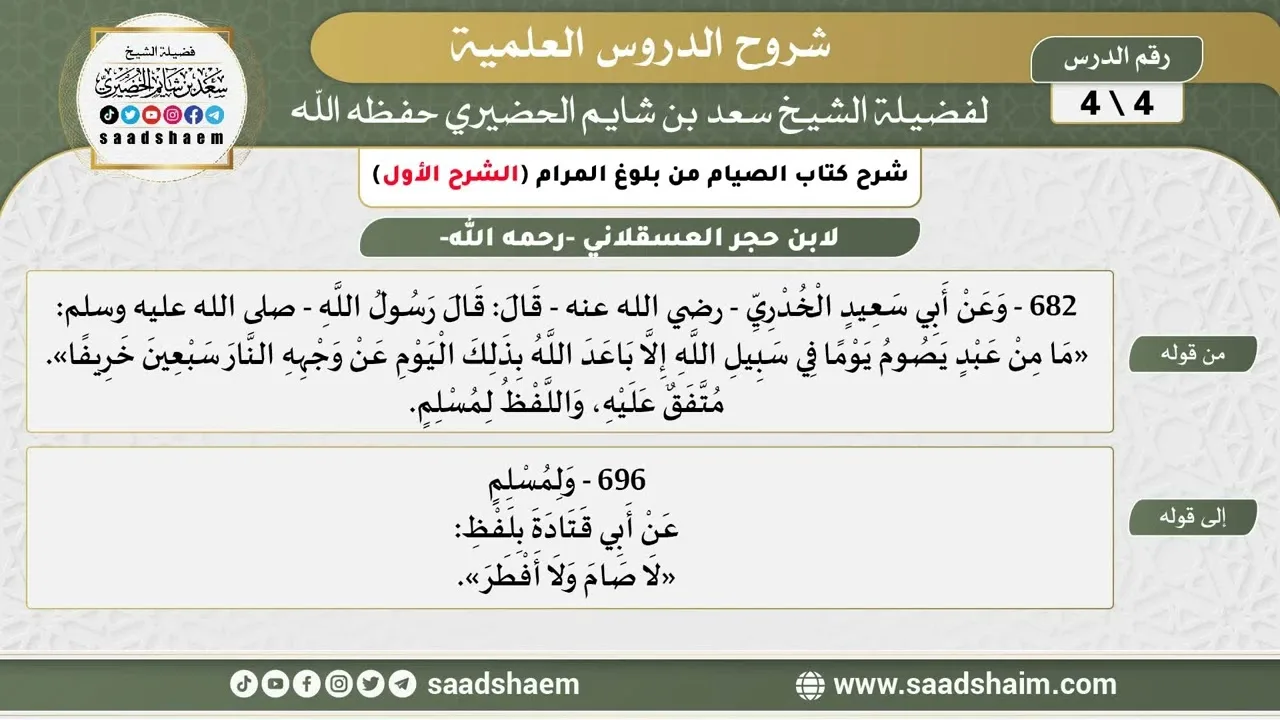 شرح كتاب الصيام من بلوغ المرام (4) الشرح الأول - الشيخ سعد بن شايم الحضيري