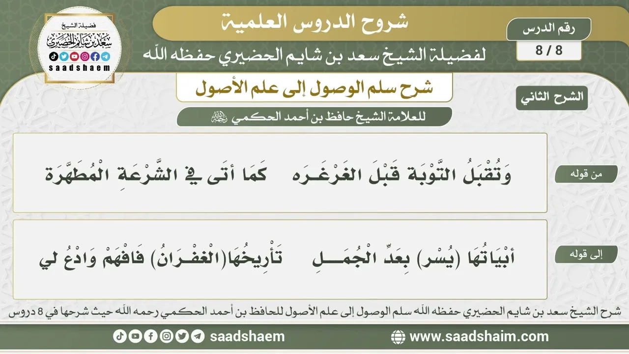 8 - 8 شرح سلم الوصول إلى علم الأصول ( الشرح الثاني ) الدرس الثامن - الشيخ سعد بن شايم الحضيري