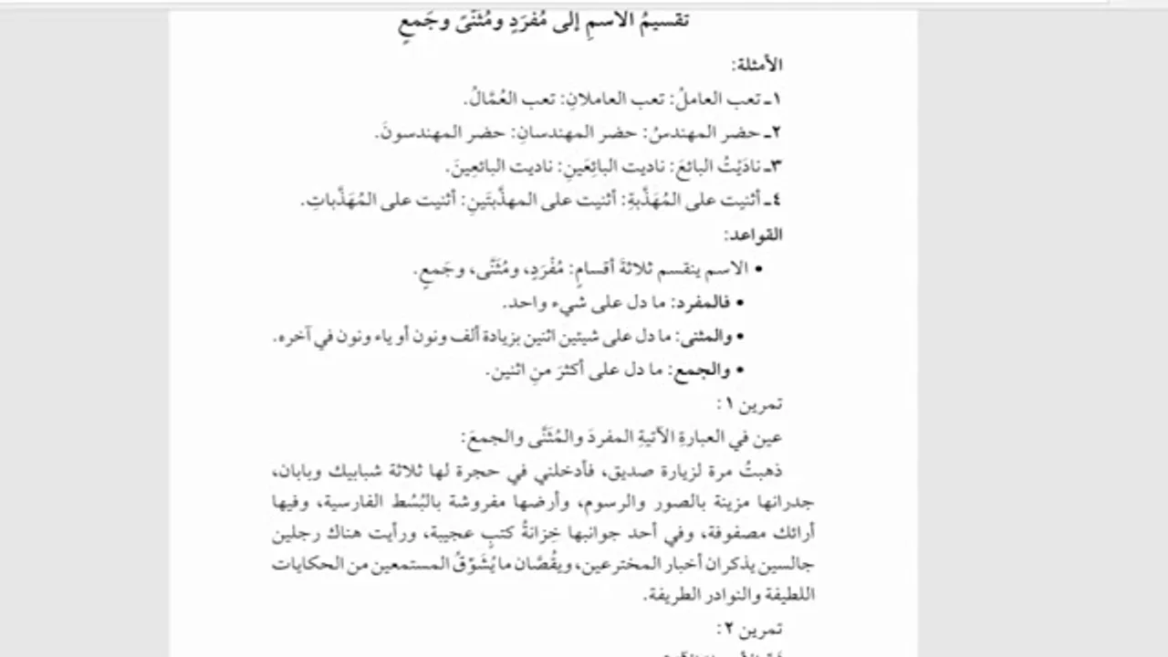 شرح الآجرومية (شرح التوضيح) (7)  تقسيم الاسم إلى مفرد ومثنى وجمع