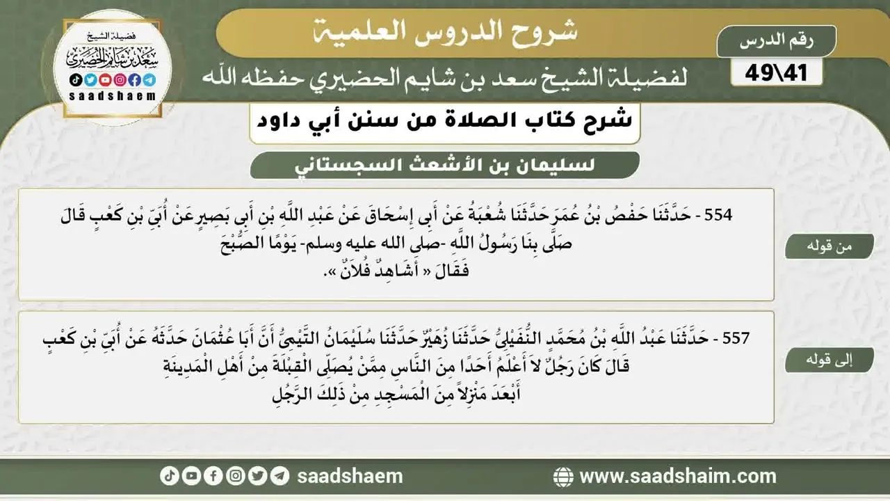 شرح كتاب الصلاة من سنن أبي داود (41) - الشرح الأول - الشيخ سعد بن شايم الحضيري